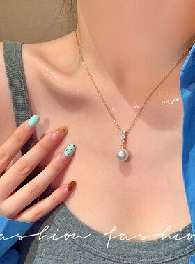 灰色珍珠毛衣项链女款轻奢小众高级感配饰2025新款简约气质锁骨链