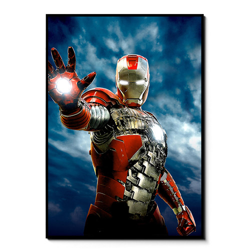 钢铁侠漫威海报墙贴画电影宿舍卧室儿童房墙面自粘壁纸相框装饰画 - 图1