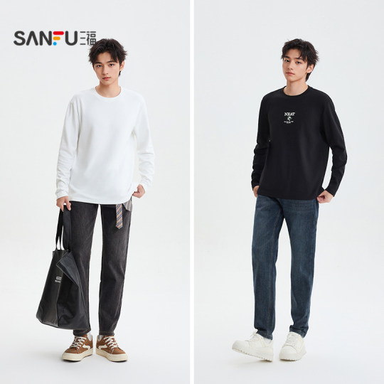 Sanfu 2025 Winter Simple Slim Fit Pintail Jeans Urban Commuting Straight Waist Pants Men's 510105