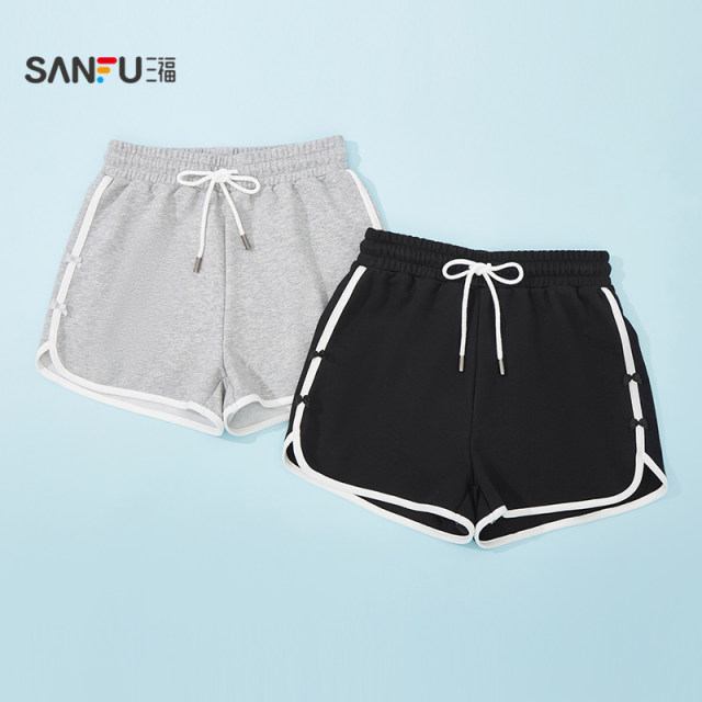 Sanfu Shorts 2026 ໃຫມ່ Summer Girls Bow ອອກແບບກິລາແບບບາງສ່ວນ Contrast ສີ Casual Pants ເຄື່ອງນຸ່ງຫົ່ມຂອງແມ່ຍິງ