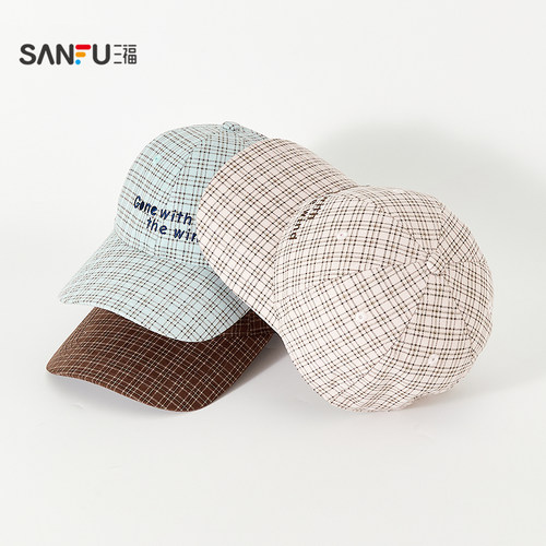 三福韩系清新格纹棒球帽鸭舌帽 时尚服饰配件配饰帽子518265 - 图1