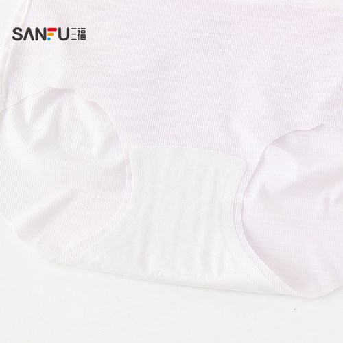 三福女中腰包臀内裤 渐变腰头印花格纹随意裁无痕半平角裤497778 - 图0