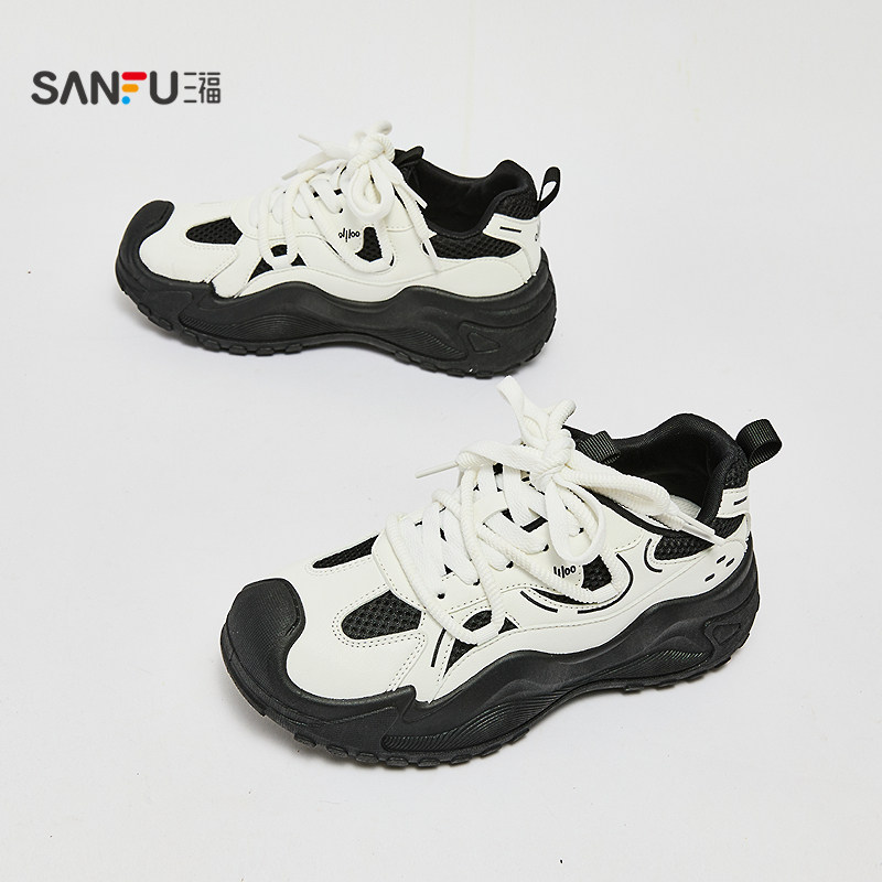 三福运动鞋女秋季校园休闲户外透气老爹鞋厚底圆头女鞋844689,淘宝优惠券,粉丝福利购,淘宝优惠卷