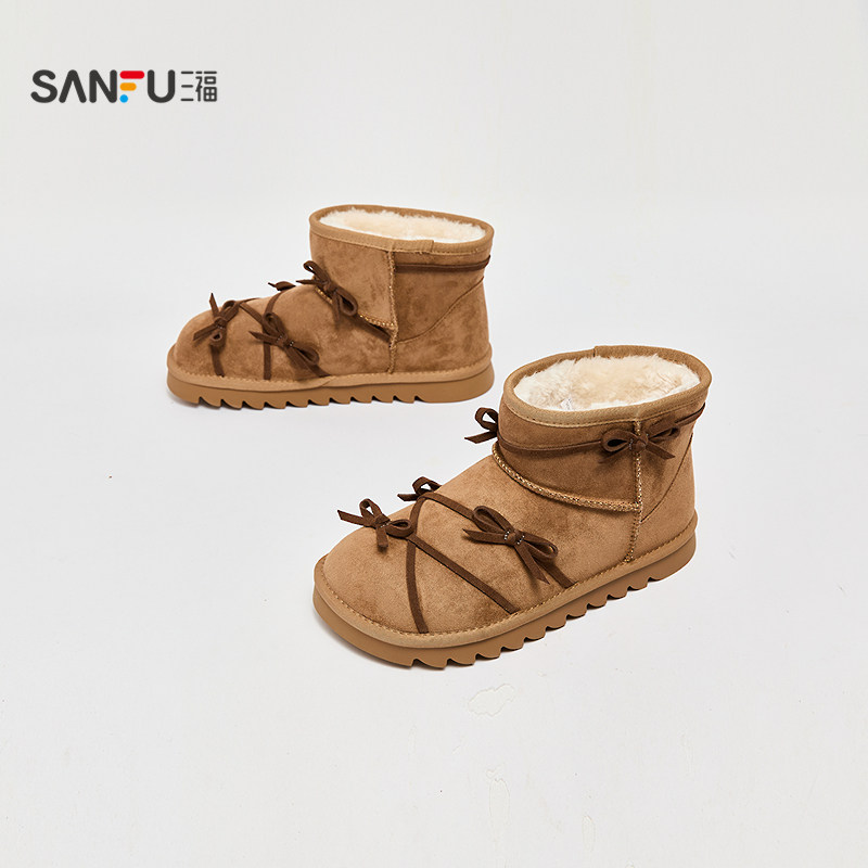 三福雪地靴女冬季丑萌绒心保暖交叉蝴蝶结底毛毛鞋女鞋848510,淘宝优惠券,粉丝福利购,淘宝优惠卷