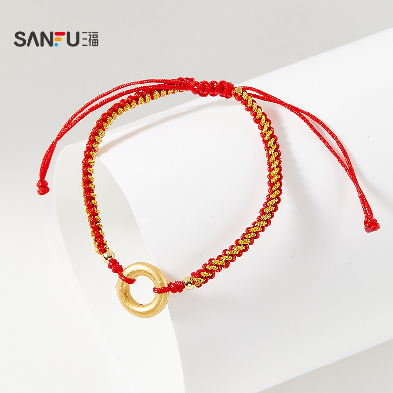 三福925银红绳寓意手链单条 新中式编织饰品配饰首饰492592,淘宝优惠券,粉丝福利购,淘宝优惠卷
