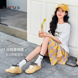 三福德训鞋女夏季百搭双鞋带低帮板鞋
