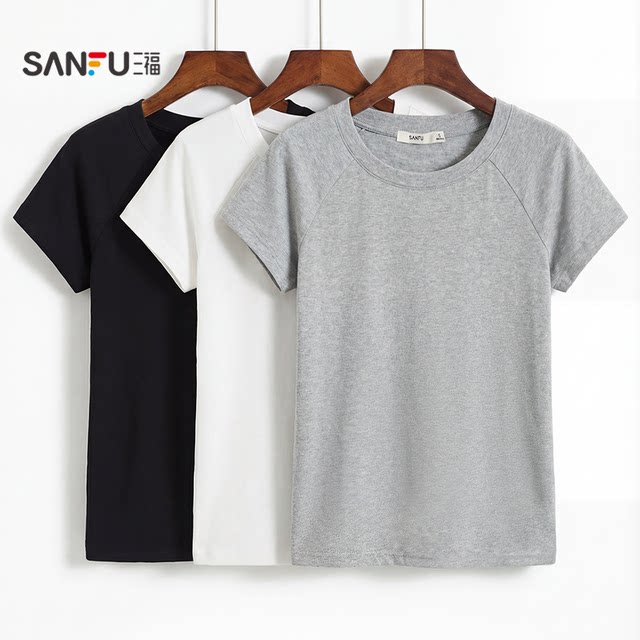 ເສື້ອຍືດແຂນສັ້ນ Sanfu slim ສີແຂງຂອງແມ່ຍິງ 2026 ລະດູຮ້ອນໃຫມ່ ເສື້ອທີເຊີດຄໍ raglan ແບບງ່າຍດາຍສໍາລັບແມ່ຍິງ
