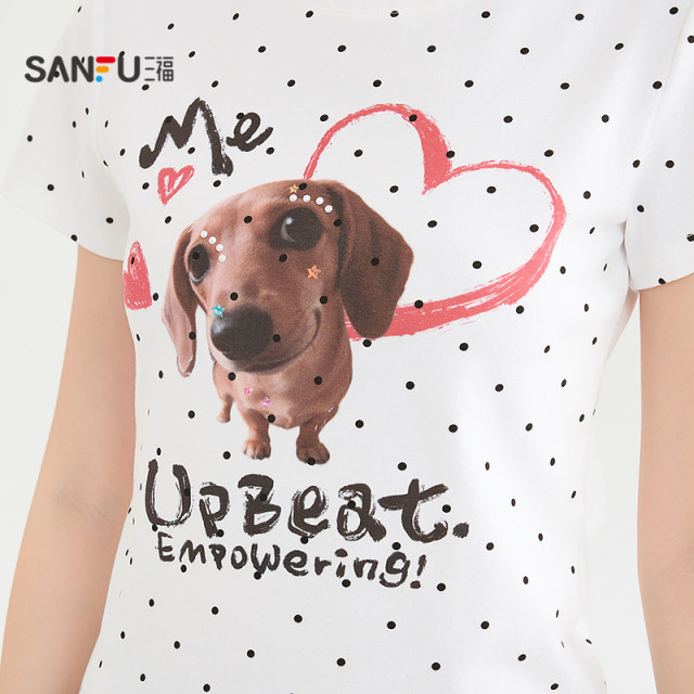 ເສື້ອຍືດສັ້ນ Sanfu 2026 summer street fashion cute puppy print round neck fitted top women's 524347