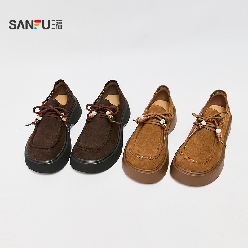 三福女乐福鞋秋季都市慵懒轻复古串珠鞋带袋鼠鞋女鞋846833,淘宝优惠券,粉丝福利购,淘宝优惠卷