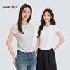 三福短袖T恤女夏季修身圆领短款上衣