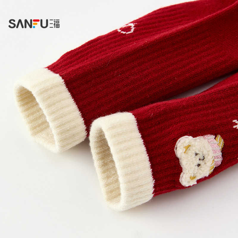 三福 女短筒袜单双装 甜美毛巾绣小熊柔软羊毛女袜袜子850605,淘宝优惠券,粉丝福利购,淘宝优惠卷