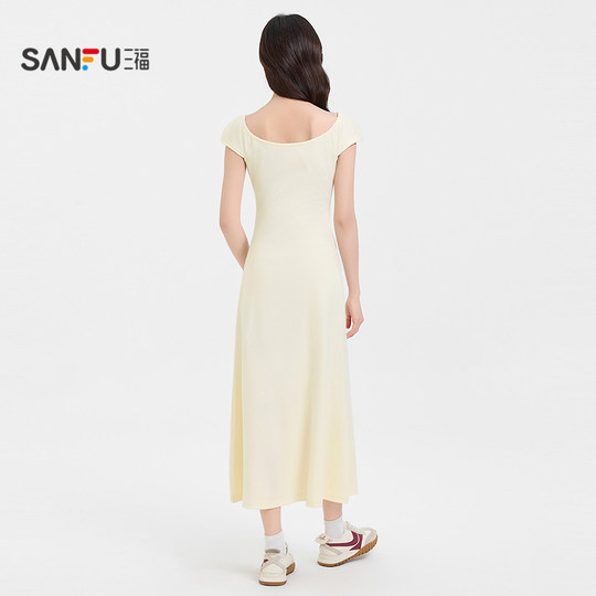 Sanfu Dress 2025 new summer French temperament pleated long skirt slim black skirt women's clothing