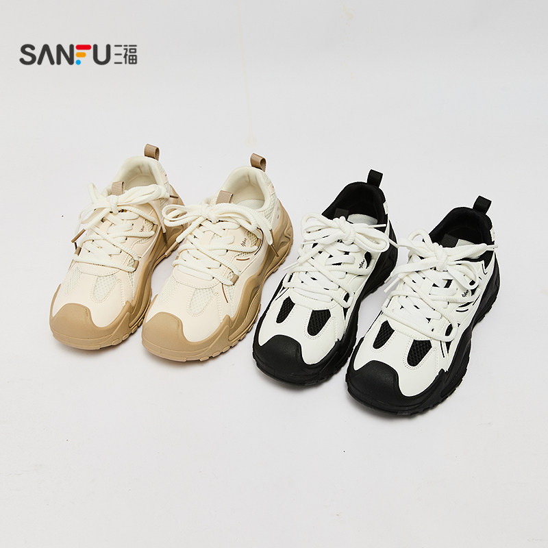 三福运动鞋女秋季校园休闲户外透气老爹鞋厚底圆头女鞋844689,淘宝优惠券,粉丝福利购,淘宝优惠卷
