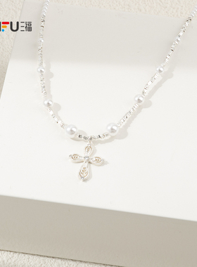 三福都市结构珠饰短项链单条 时尚优雅气质首饰饰品配饰855047