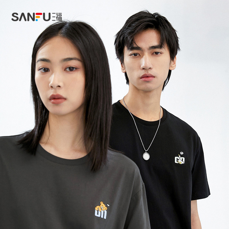 三福2022夏季新款印花情侣男polo衫 三福服饰T恤