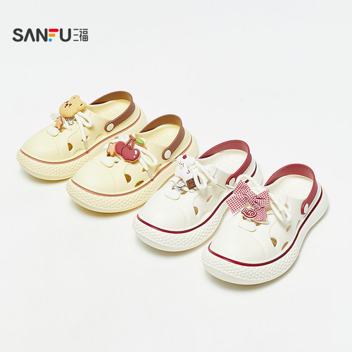 三福洞洞鞋时尚可爱小熊羊家居一脚蹬半拖鞋凉鞋女外穿夏2025新款 - 图3