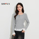 Sanfu women's autumn slightly loose pleated button lace single clothes, casual bottoming, long-sleeved top 504758