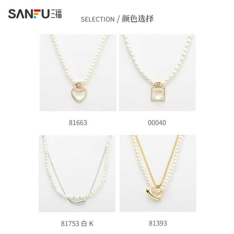 三福复古珍珠设计感小众装饰短项链 三福服饰项链