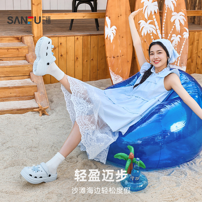 三福洞洞鞋女款2026新款沙滩海边厚底增高eva防滑外穿舒服凉拖夏