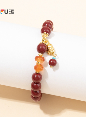 三福手作朱砂单层手链单条 复古个性时尚首饰配饰链条850901