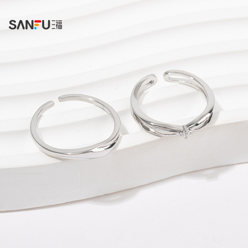 三福休闲情侣戒指对装 时尚潮流小众设计感首饰配饰指环847451 - 图2