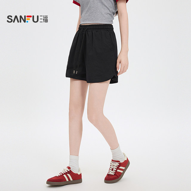 ໂສ້ງຂາສັ້ນ Sanfu 2026 ຄົນອັບເດດ: ລະດູຮ້ອນໃຫມ່ສໍາລັບຄົນຂະຫນາດນ້ອຍທີ່ຈະໃສ່ເປັນ outerwear elastic ແອວສູງ knitted pants ສໍາລັບແມ່ຍິງ