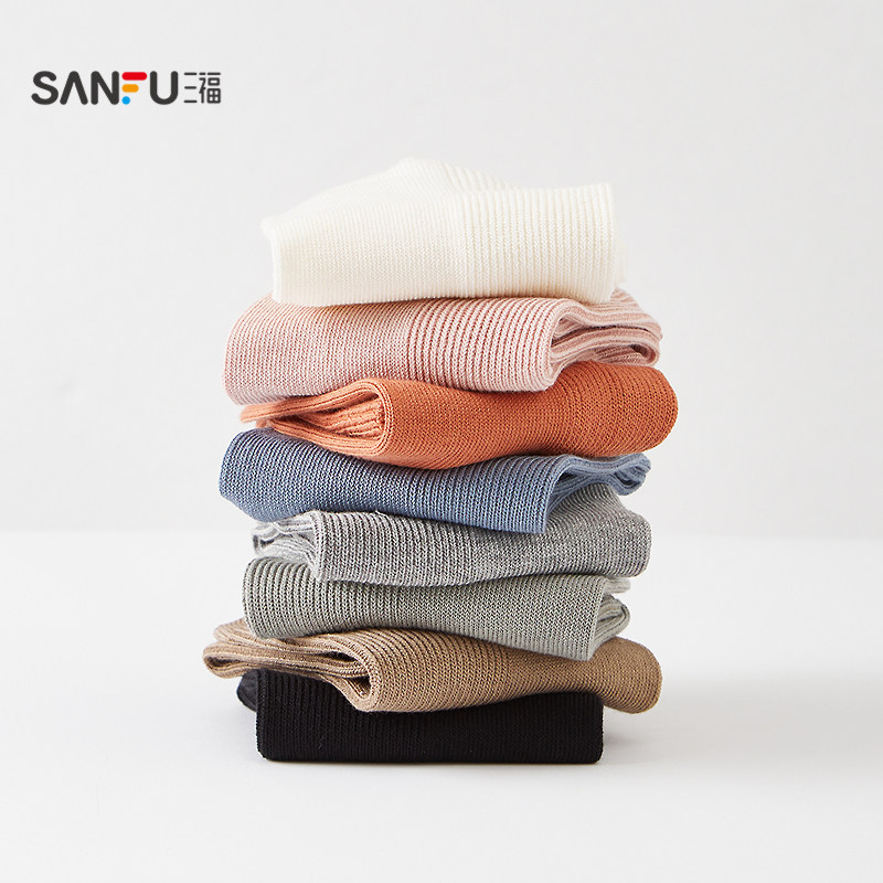 三福女短筒袜单双装 简约大方净色细螺纹精梳棉女袜袜子838608,淘宝优惠券,粉丝福利购,淘宝优惠卷