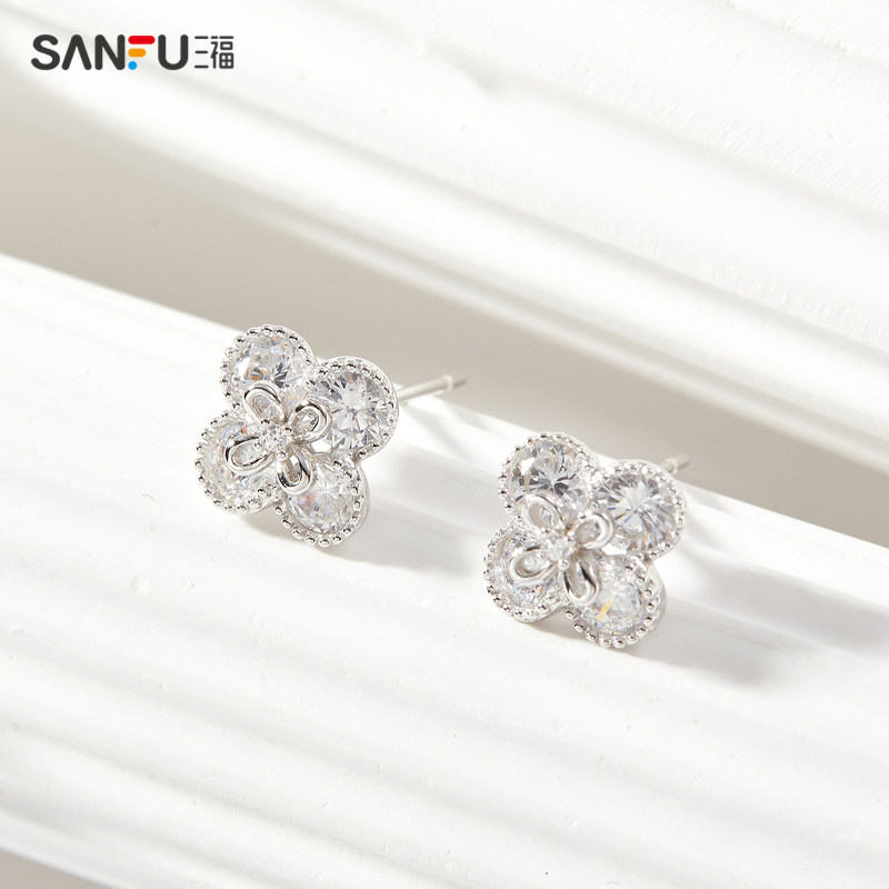 三福925银闪亮亮耳钉一对 清新气质首饰耳饰配饰耳环838730,淘宝优惠券,粉丝福利购,淘宝优惠卷