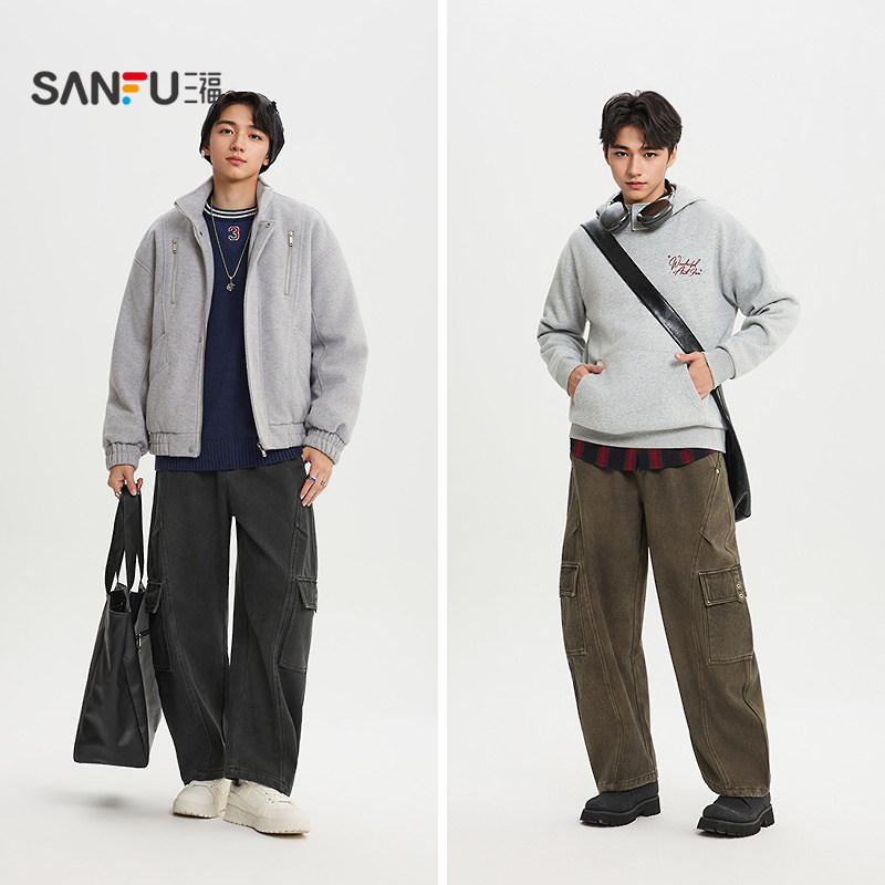 三福2025冬季男士分割结构弯刀休闲裤 街潮宽松工装裤513344,淘宝优惠券,粉丝福利购,淘宝优惠卷