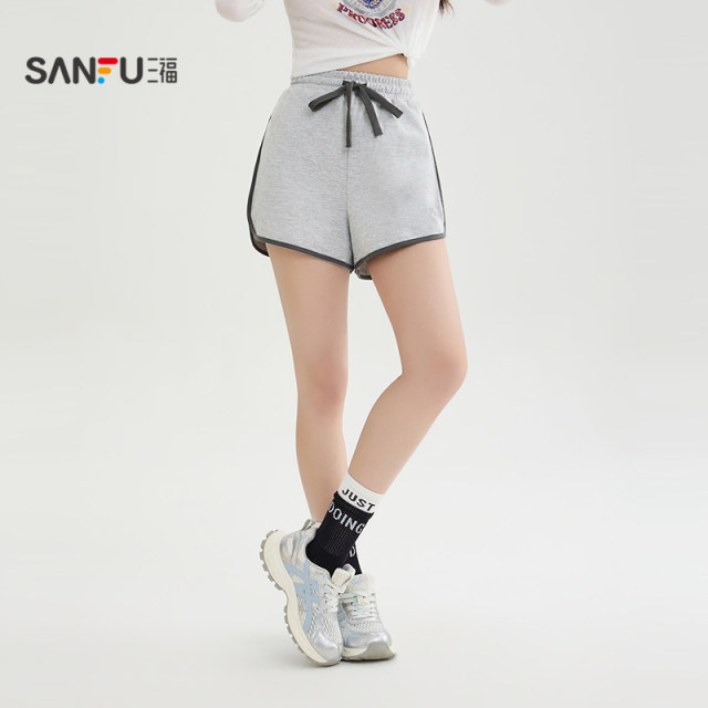 ໂສ້ງຂາສັ້ນຂອງແມ່ຍິງ Sanfu 2026 Summer Casual Sports Drawstring Elastic Waist Contrast Color Edge Loose Pants Women's 518100