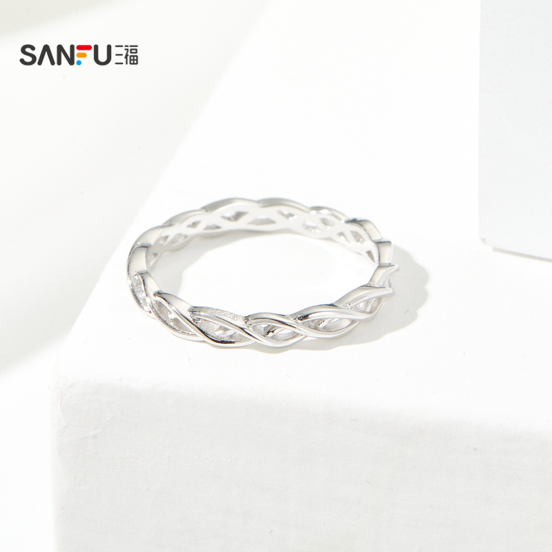 三福925银指尖闪耀戒指单个 气质时尚设计感指环首饰830870 - 图1