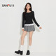 Sanfu women's autumn slightly loose pleated button lace single clothes, casual bottoming, long-sleeved top 504758