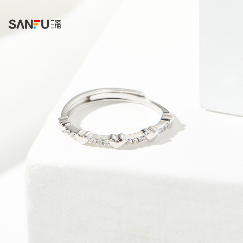 三福925银指尖闪耀戒指单个 气质时尚设计感指环首饰830870 - 图2