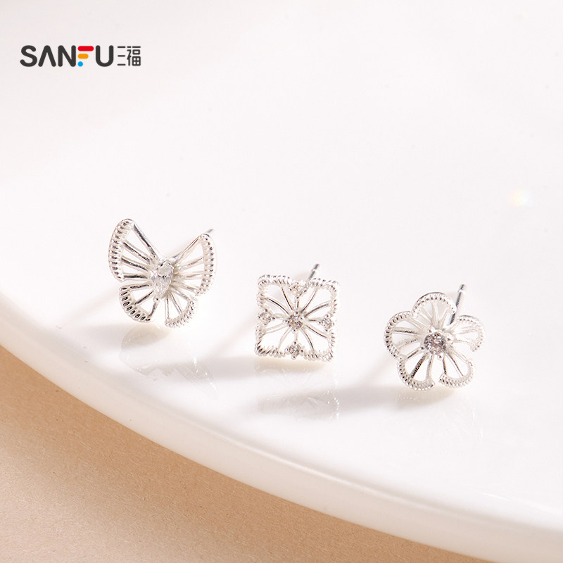 三福925银镂空花漾耳钉一对 优雅时尚小众首饰配饰耳环853174,淘宝优惠券,粉丝福利购,淘宝优惠卷