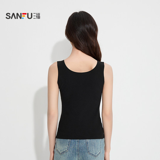 三福女冬季贴合拼接带杯打底背心 修身抗静电内搭上衣507913