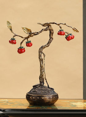 东方师傅铜创意柿子摆件酒店大堂办公室开业礼品客厅电视柜装饰工