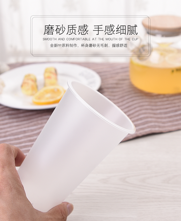 90口径磨砂杯加厚一次性奶茶塑料杯注塑杯带盖喜茶饮料果汁杯定制 - 图2