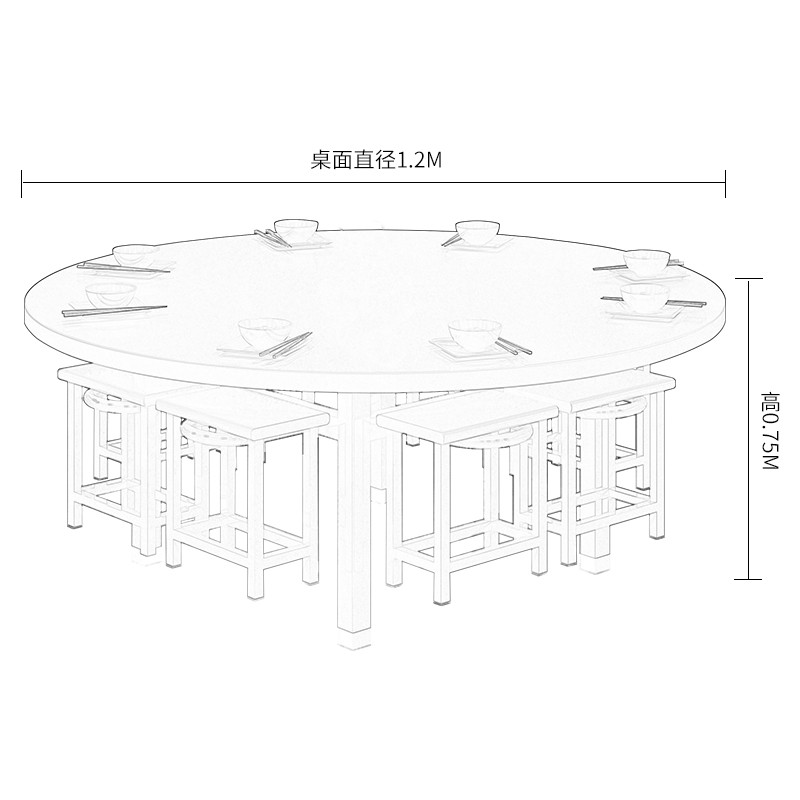 简约学生员工食堂餐桌椅小吃店玻璃钢连体快餐桌椅圆桌8凳子1.2米