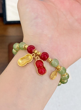 新中式好事花生福瑞玉兔手链女ins百搭学生手串闺蜜古风小众礼物