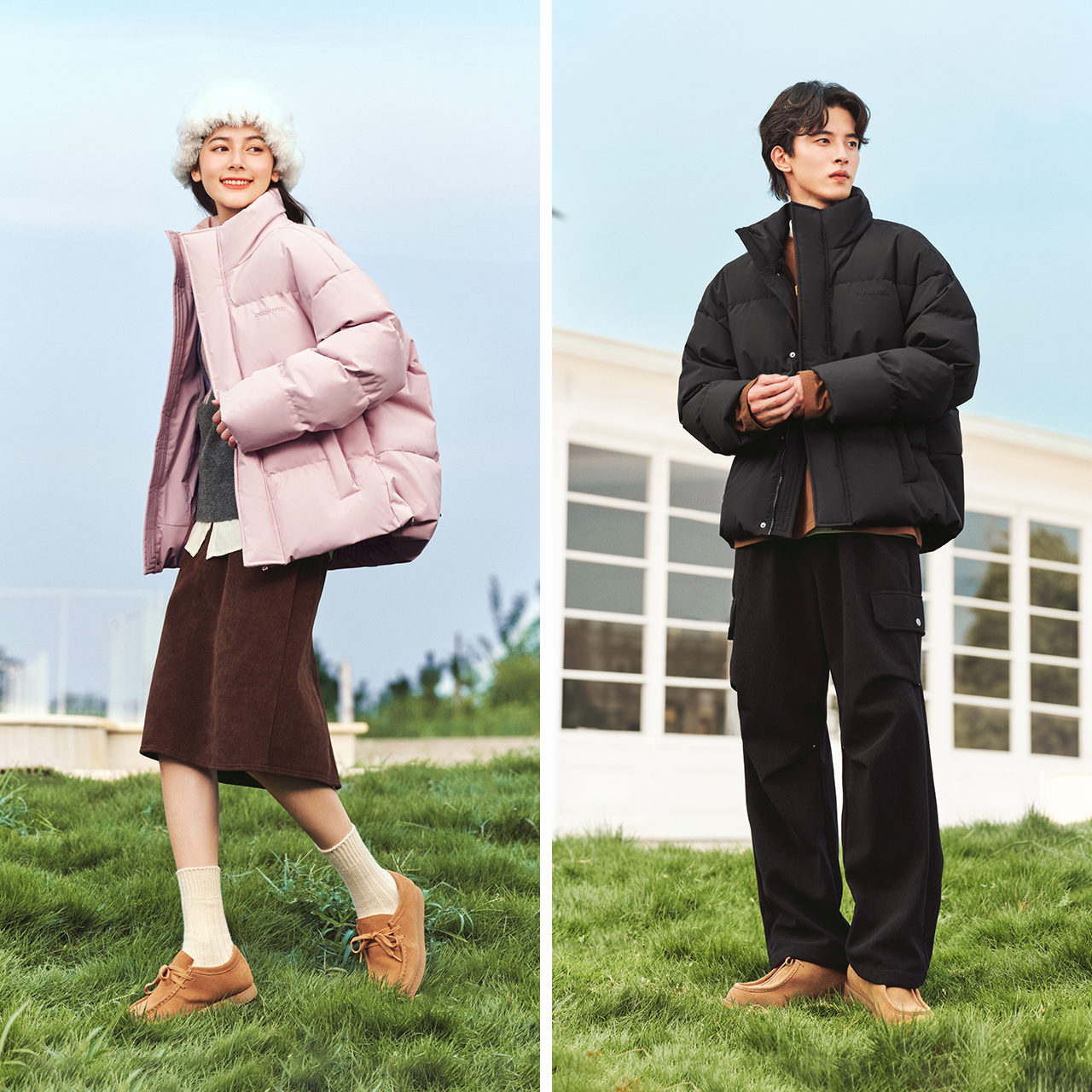 森马羽绒服男2024冬季新款时尚撞色肌理印花情侣面包服厚款外套潮