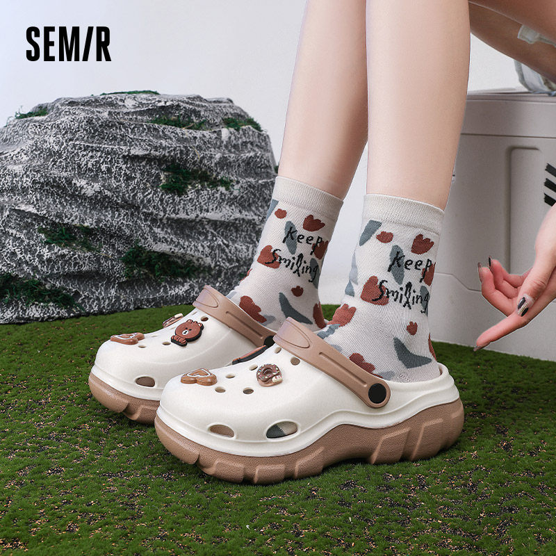 Semir女鞋洞洞鞋女秋冬季2025新款外穿厚底增高爆款外穿包头凉拖,淘宝优惠券,粉丝福利购,淘宝优惠卷