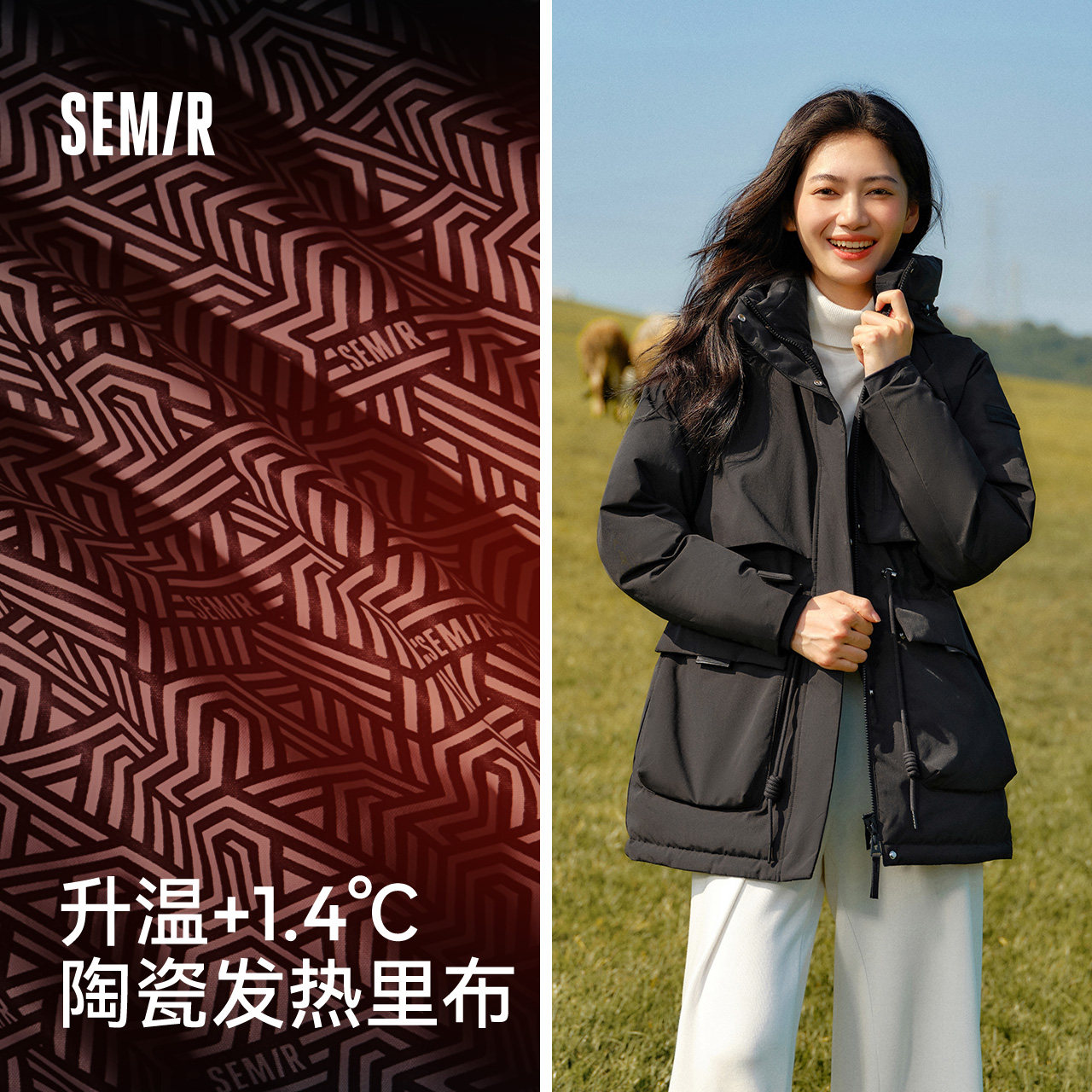 森马中国国家地理系列极寒鹅绒羽绒服女三防中长款2024冬新款外套
