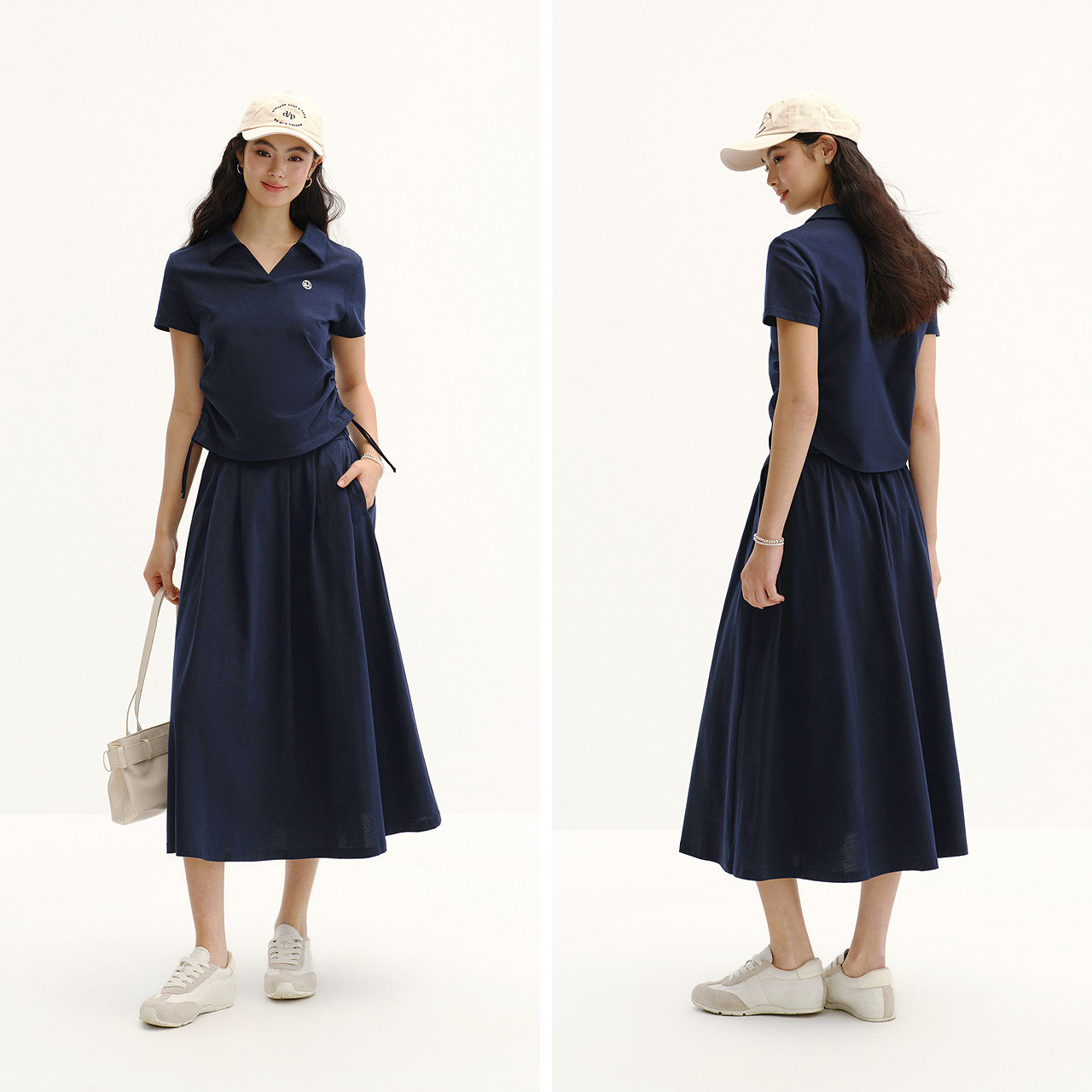 商场同款|森马套装女夏季纯棉polo衫伞裙2026新款简约通勤两件套