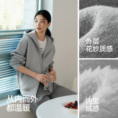 森马摇粒绒宽松落肩连帽外套女