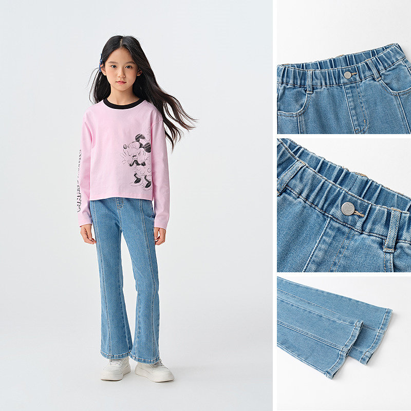 森马儿童牛仔裤2025春新款时髦复古微喇裤女童长裤显高显腿长裤子,淘宝优惠券,粉丝福利购,淘宝优惠卷