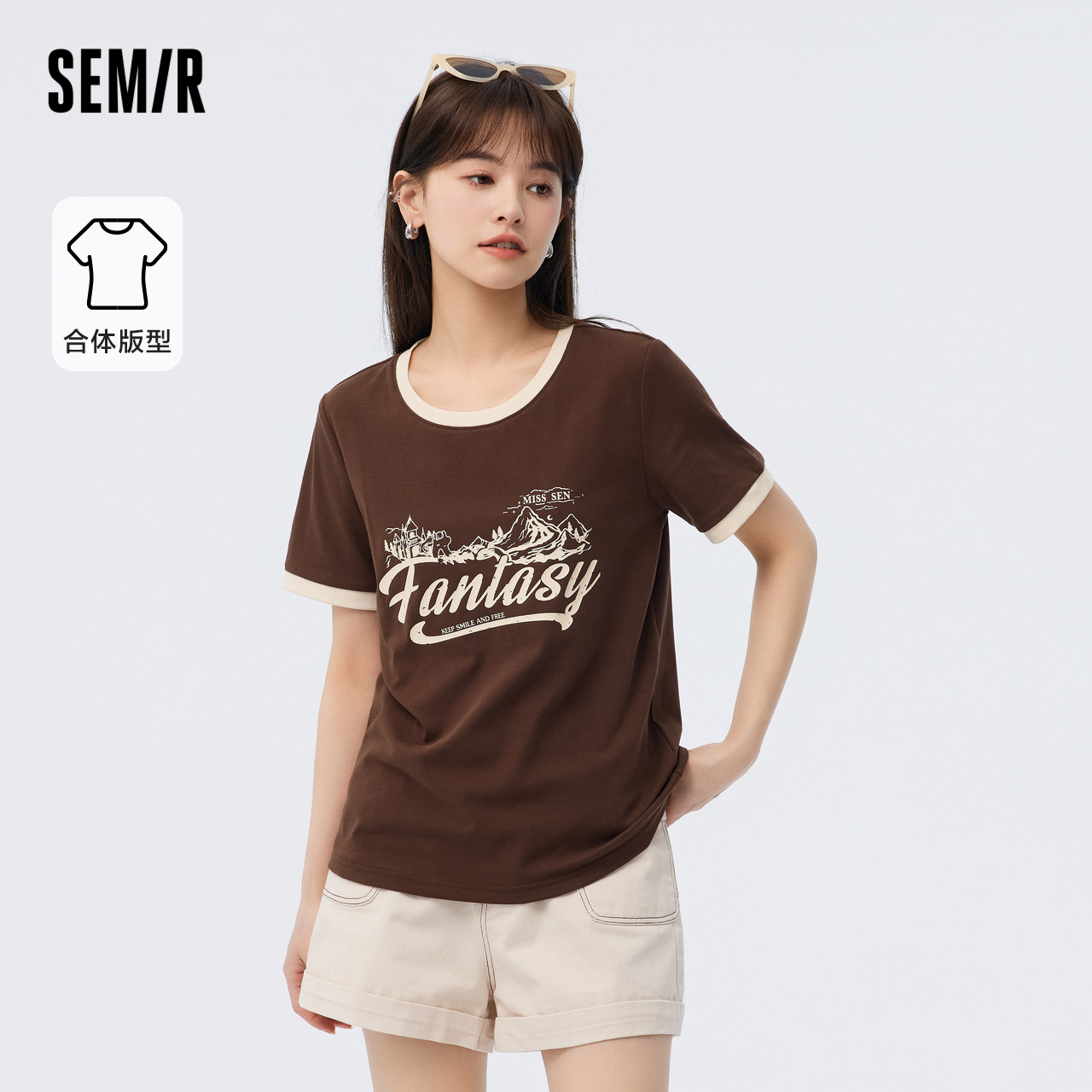森马短袖T恤女设计感做旧印花衣服