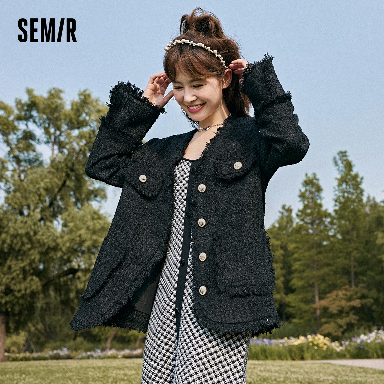 森马外套女V领白色通勤2023秋装新款