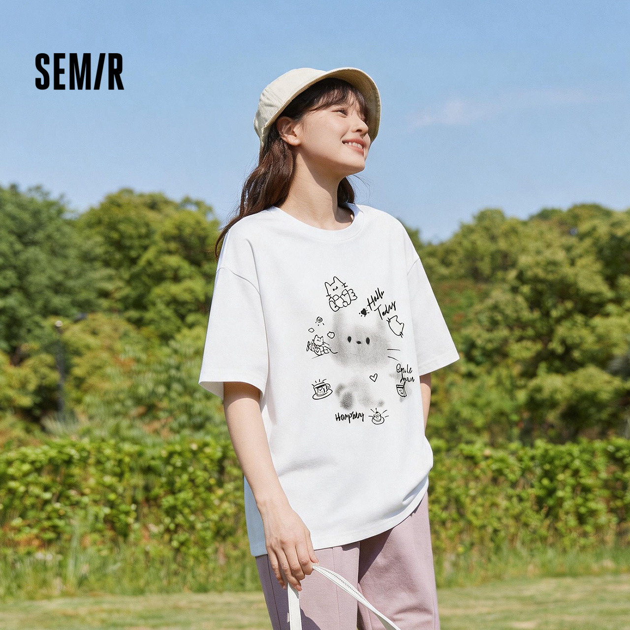 森马短袖T恤女夏季中长款宽松卡通印花2026新款慵懒可爱小众上衣