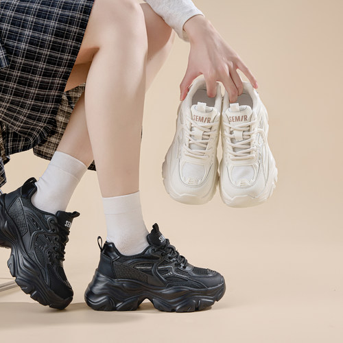 Semir老爹鞋女款秋季2026新款增高厚底鞋休闲运动透气小白鞋女款 - 图3