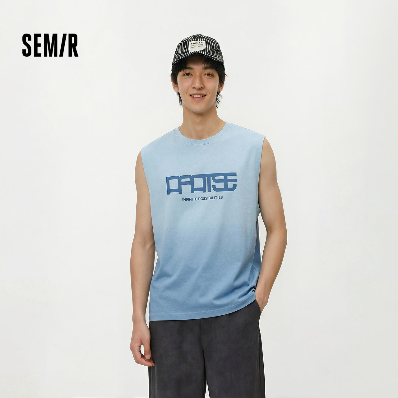 [商场同款]森马背心男纯棉印花坎肩2025夏季新款宽肩上衣渐变个性